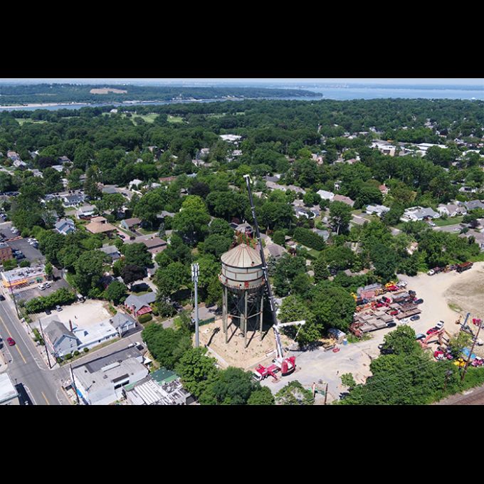 View of the completed hoisting from the southeast