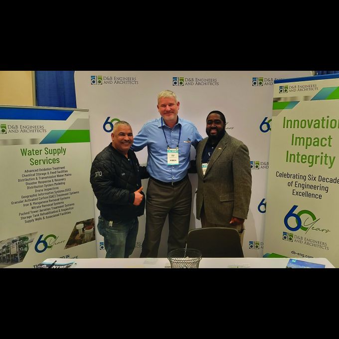 D&B Vice President Phil Sachs (center) stands with Kelby Then, Secretary of Westbury Water District (left) and Rodney Caines, Chairman of Westbury Water District (right).