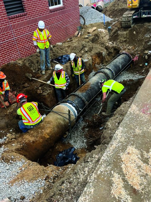 Complex upgrades to the site’s piping network included integrating the new AOP/GAC treatment building with the existing well, pumping systems, and concrete water mains.